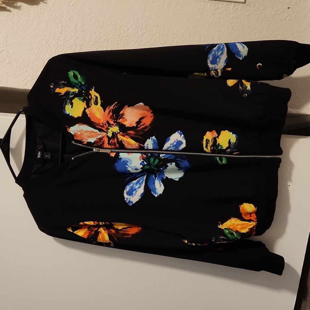 Mossimo Woman's Black and Floral Jacket. Size Large.